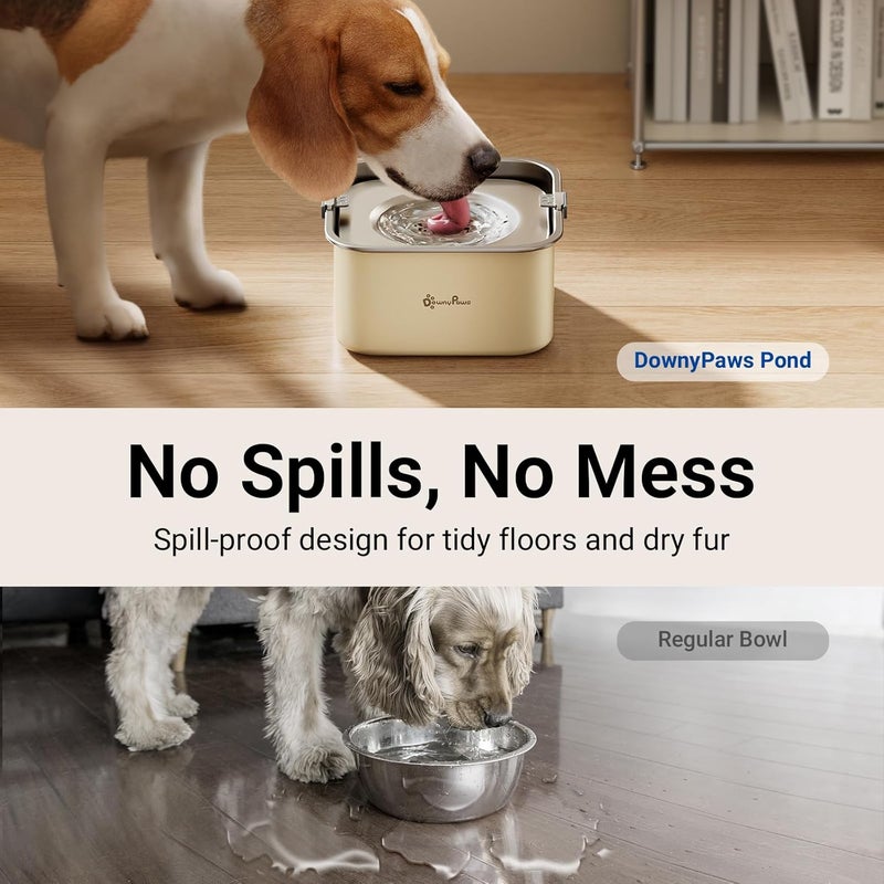 DownyPaws No Spill Water Bowl for Dogs,101oz/3L Slobber Stopper Stainless Steel, Slow Drinking Dog Water Bowl, No Mess Dog Water Dispenser Spill Proof, Dishwasher Safe, Beige - Image 2